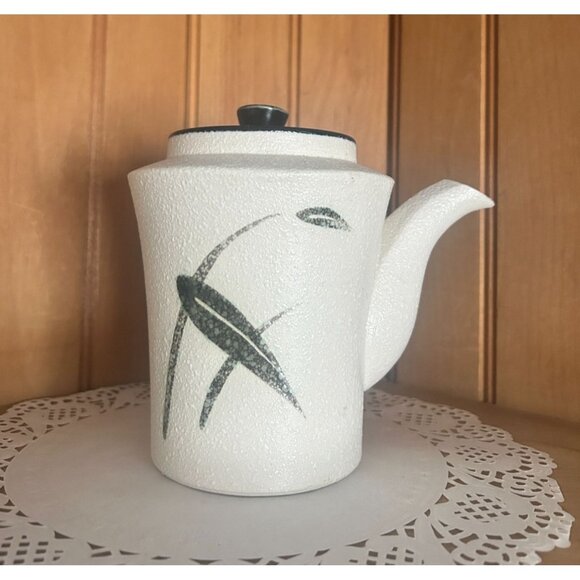 Vintage Japanese Teapot Stoneware Black White Graphic Design Modern Textured - Picture 1 of 9